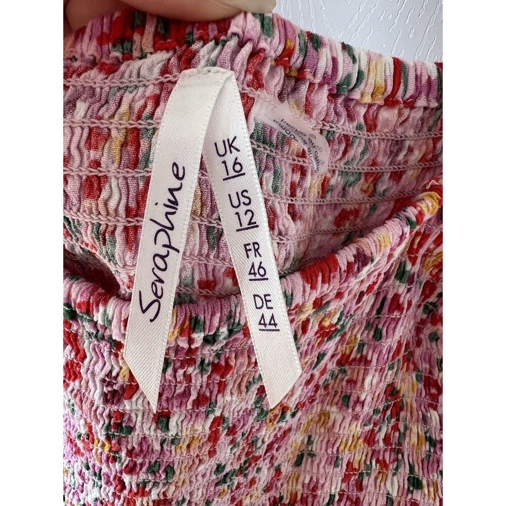 Seraphine Womens Pink Floral Smocked Square Neck Strappy Maxi Dress 12 - Picture 3 of 4